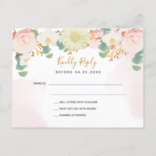 Blush roze bloemkoralen witte bruiloft RSVP Briefkaart