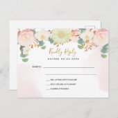 Blush roze bloemkoralen witte bruiloft RSVP Briefkaart (Voorkant / Achterkant)