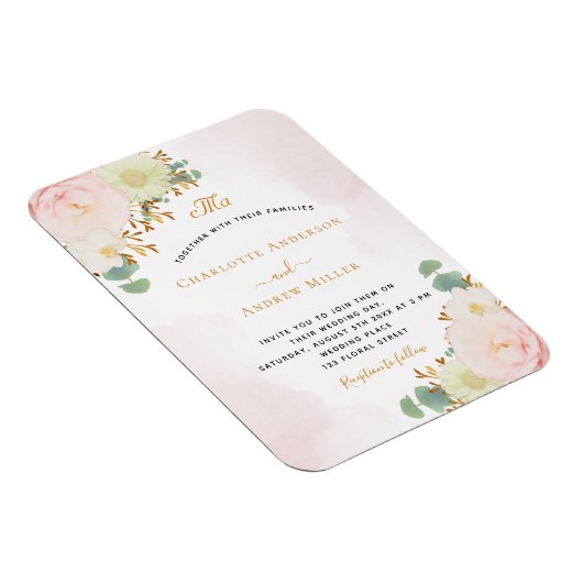 Blush roze bloemmonogram bruiloft magneet (Rechterzijde)