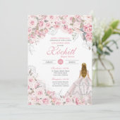 Blush Roze Bloesem Elegante Bloem Quinceanera Kaart (Staand voorkant)