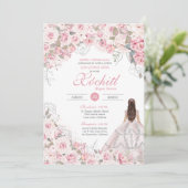 Blush Roze Bloesem Elegante Quinceanera Kaart (Staand voorkant)