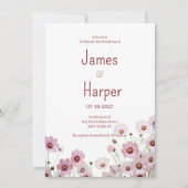 Blush roze bloesem kosmos bloem bruiloft kaart (Voorkant)