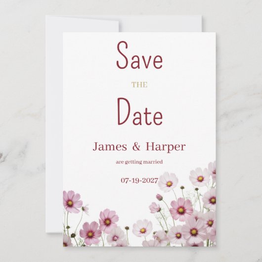 Blush roze bloesem kosmos bloem Save the Date Kaart (Voorkant)