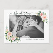 Blush Roze Bloom Bruiloft Dank u Foto Briefkaart (Voorkant)