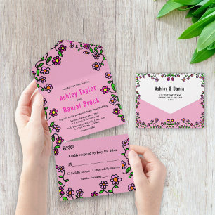 Blush Roze Bloom Rozen Tuin Bloemen Huwelijk All In One Uitnodiging
