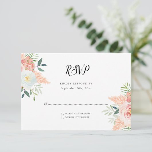 Blush Roze Blooms Bloemen Bloemen Bloemen Waterver RSVP Kaartje (Staand voorkant)