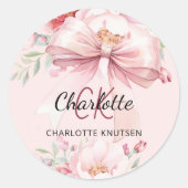 Blush roze boeg bloemen monogram ronde sticker (Voorkant)