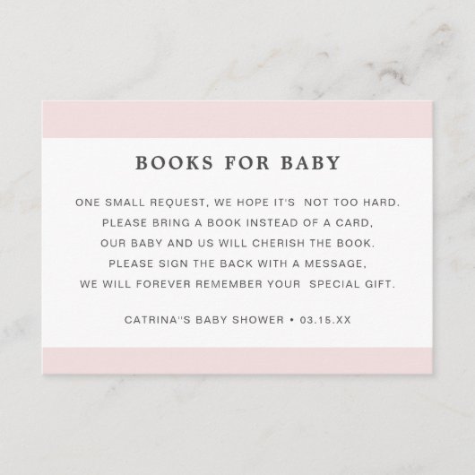 Blush Roze Boek Aanvraag Baby shower Informatiekaartje (Voorkant)