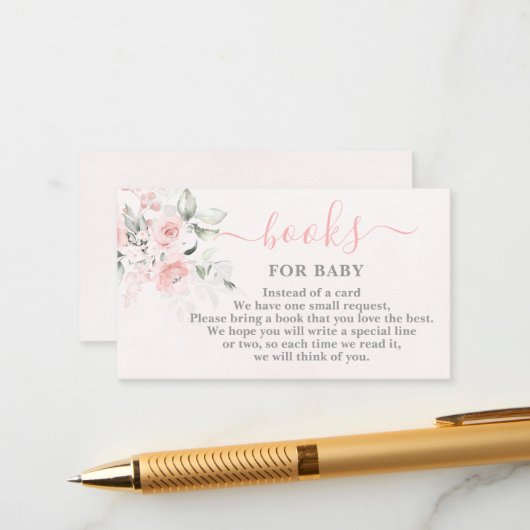 Blush Roze Boeken voor Baby Meisje Kaart (Voorkant / Achterkant in situ)
