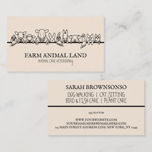 Blush Roze Boerderij Animal Watch Veterinary Visitekaartje (Voorkant / Achterkant)