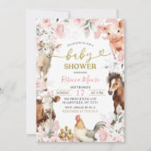Blush Roze Boerderij Dier Baby shower Kaart (Voorkant)