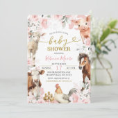 Blush Roze Boerderij Dier Baby shower Kaart (Staand voorkant)