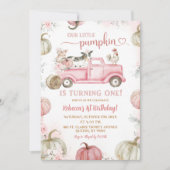 Blush Roze Boerderij Pompoen Truck 1e Verjaardag Kaart (Voorkant)