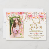 Blush Roze Boheemse Bloemen Sweet 16 Verjaardag Kaart (Voorkant)