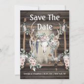 Blush roze boho antler tribale vederhout save the date (Voorkant)