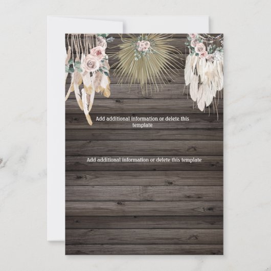 Blush roze boho antler tribale vederhout save the date (Achterkant)