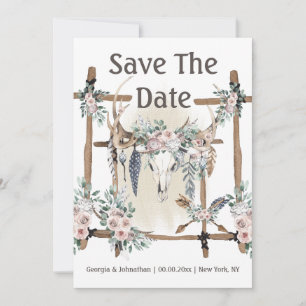 Blush roze boho antlers stammenvetherchic save the date