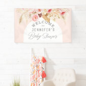 Blush roze Boho Arch Floral Pampas Baby shower Spandoek (Insitu)