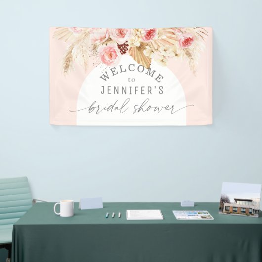 Blush roze Boho Arch Floral Pampas Vrijgezellenfee Spandoek (Beurs)