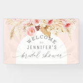 Blush roze Boho Arch Floral Pampas Vrijgezellenfee Spandoek (Horizontaal)
