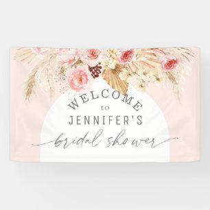 Blush roze Boho Arch Floral Pampas Vrijgezellenfee Spandoek