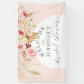 Blush roze Boho Arch Floral Pampas Vrijgezellenfee Spandoek (Verticaal)