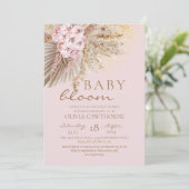 Blush Roze Boho Bloemen Baby Meisje Douche Kaart (Staand voorkant)