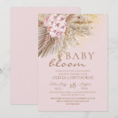 Blush Roze Boho Bloemen Baby Meisje Douche Kaart (Voorkant / Achterkant)