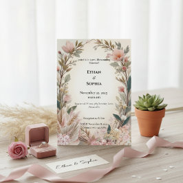 Blush Roze Boho Bloemen Huwelijksuitnodiging Kaart