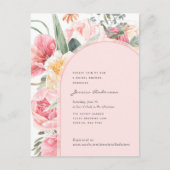 Blush roze boho floral chic gired bridal uitnodiging briefkaart (Voorkant)