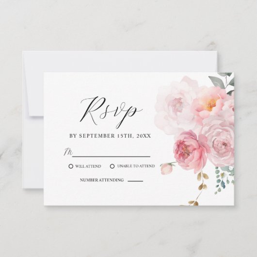 Blush Roze Boho Garden Elegante Bloemen Huwelijk RSVP Kaartje (Voorkant)