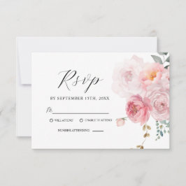 Blush Roze Boho Garden Elegante Bloemen Huwelijk RSVP Kaartje
