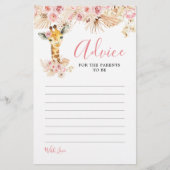 Blush Roze Boho Giraffe Baby shower Advies Kaart (Voorkant)