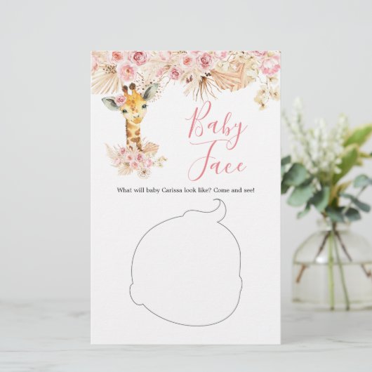Blush Roze Boho Giraffe Baby shower Baby Gezicht (Staand voorkant)
