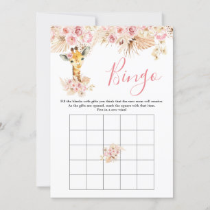 Blush Roze Boho Giraffe Baby shower Bingogame Kaart