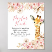 Blush Roze Boho Giraffe Baby shower Fopspeen Hunt Poster (Voorkant)