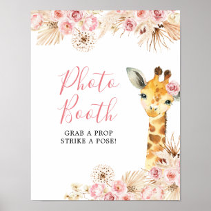 Blush Roze Boho Giraffe Baby shower Fotocabine Poster