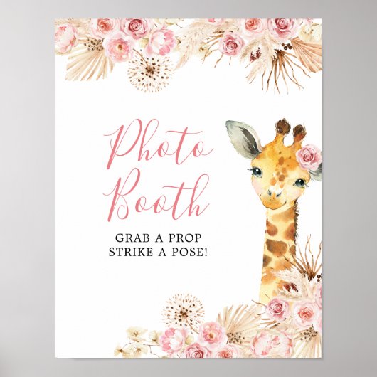 Blush Roze Boho Giraffe Baby shower Fotocabine Poster (Voorkant)