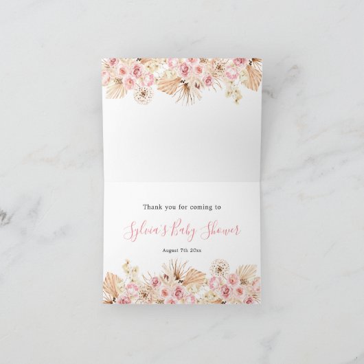 Blush Roze Boho Giraffe Baby shower Gevouwen Kaart (Binnen)