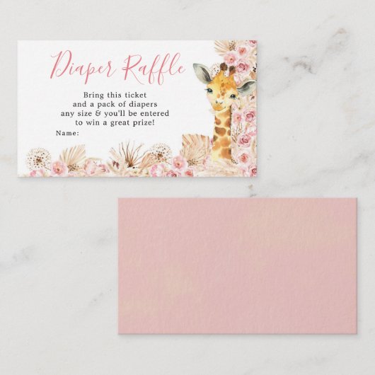 Blush Roze Boho Giraffe Baby shower Luier Raffle Informatiekaartje (Voorkant / Achterkant)