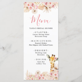 Blush Roze Boho Giraffe Baby shower Menu Kaart