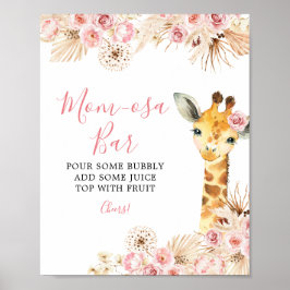Blush Roze Boho Giraffe Baby shower Mom-osa Bar Poster