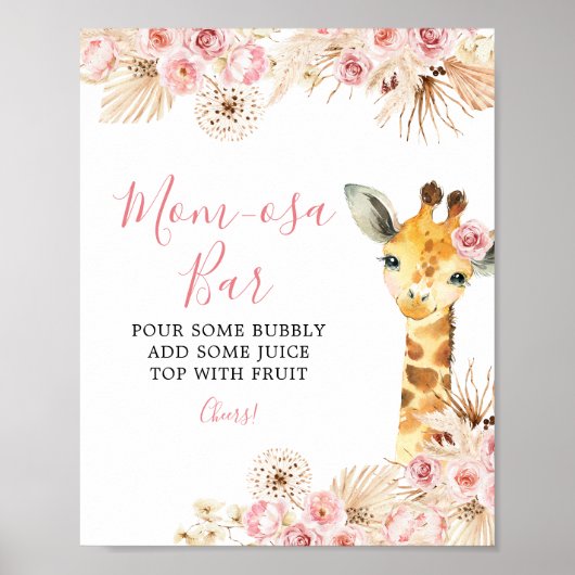 Blush Roze Boho Giraffe Baby shower Mom-osa Bar Poster (Voorkant)