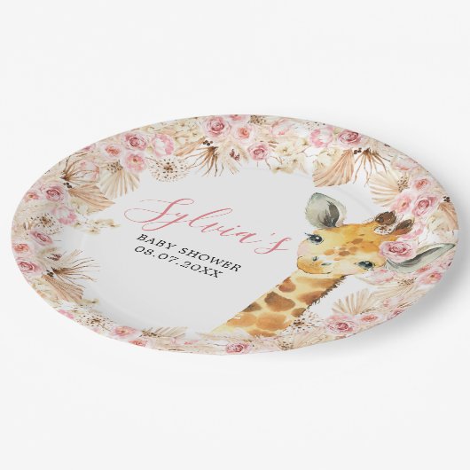 Blush Roze Boho Giraffe Baby shower Papier Bord (Gekanteld)