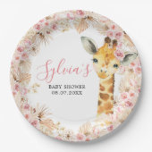 Blush Roze Boho Giraffe Baby shower Papier Bord (Voorkant)