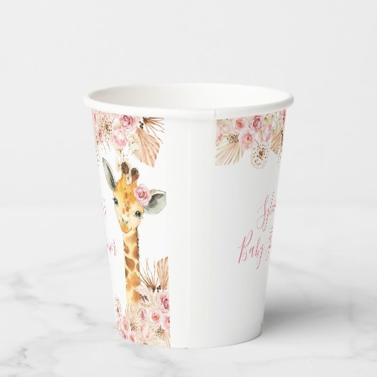 Blush Roze Boho Giraffe Baby shower papier Cup Papieren Bekers (Rechts)