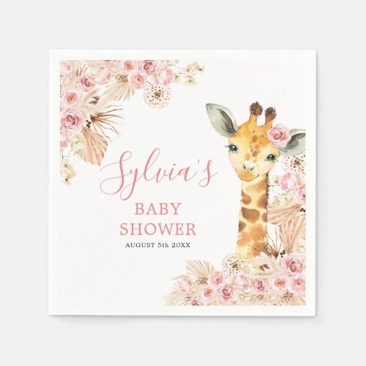 Blush Roze Boho Giraffe Baby shower Papier Servet (Voorkant)