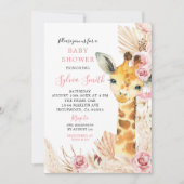 Blush Roze Boho Giraffe Meisje Baby shower Kaart (Voorkant)