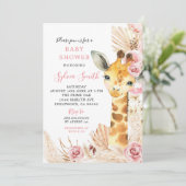Blush Roze Boho Giraffe Meisje Baby shower Kaart (Staand voorkant)