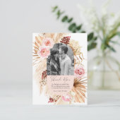 Blush Roze Boho Pampas Bloemen Foto Bruiloft Dank Briefkaart (Staand voorkant)